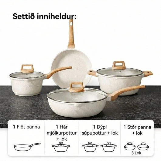 Sett af Endingargóðum NON-STICK Granite Pönnum og Pottum